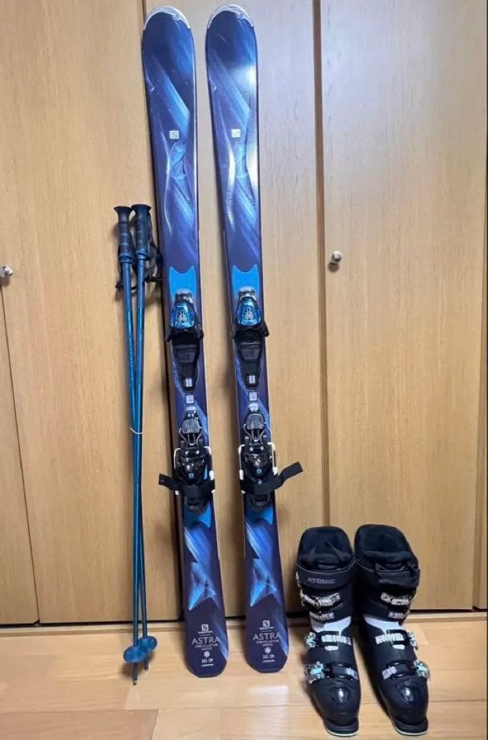 Salomon スキー板・ストック + Atomic ブーツ＋収納バッグ