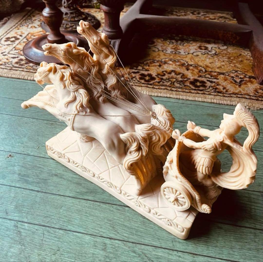 湯布院アンティーク イタリアサンティーニ 戦闘馬 騎馬 置物 チャリオット4頭