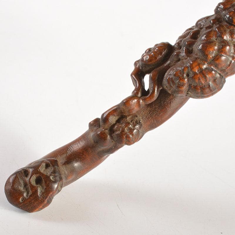 中国　唐木紫檀彫刻　霊芝　如意　C　6708E