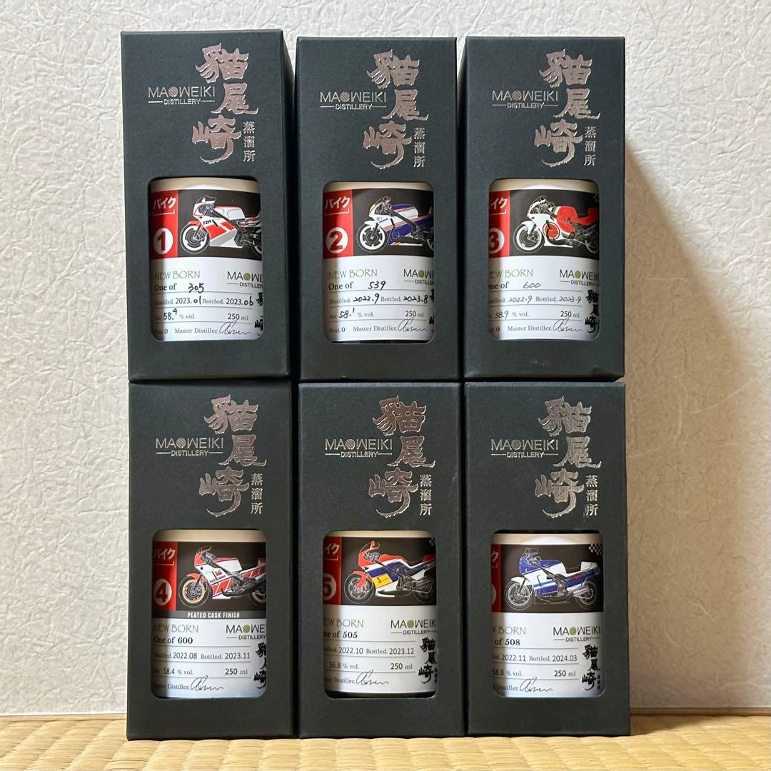 台湾貓尾崎蒸溜所x重機老野郎 限定バイクラベル ミニボトル原酒6本セット