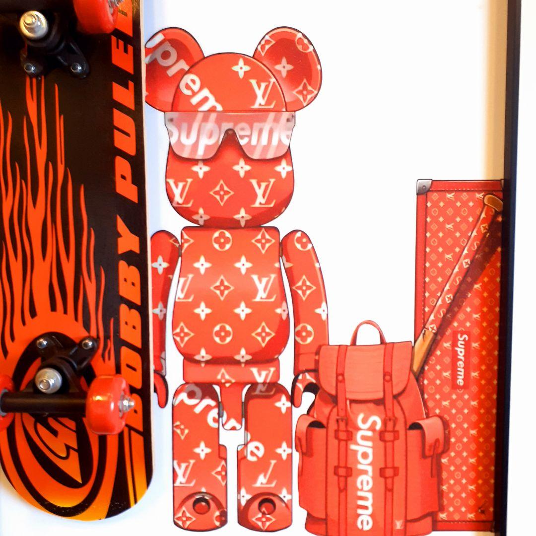 スケボーフィギア付　Louis Vuitton　Supreme　3Dアートパネル