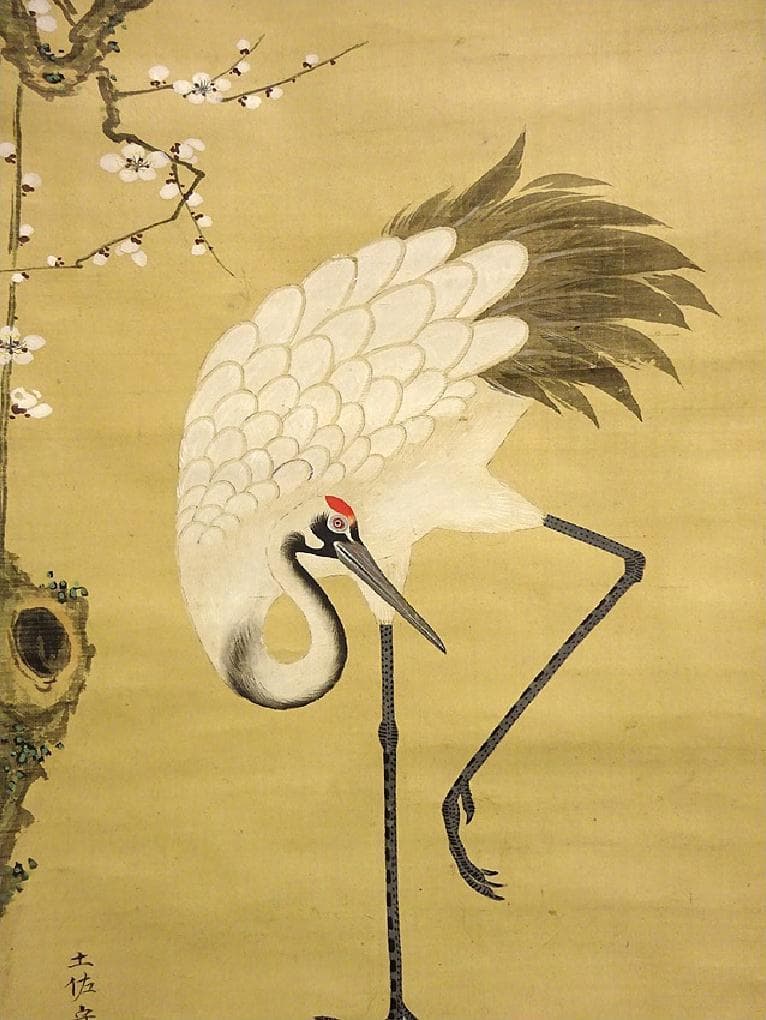 【真作】掛軸 土佐光貞『祝儀三幅対 鶴 福禄寿』絹本 箱付 掛け軸 a01141