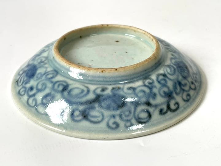 骨董　青磁　染付　金玉満堂　梵字　五寸皿　中国　古染付　青花