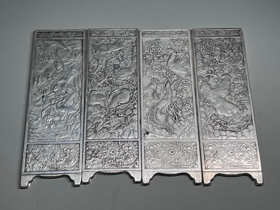 中国美術　4枚セット　文鎮　金属工芸　浮彫　刻印あり　厚重　コレクション