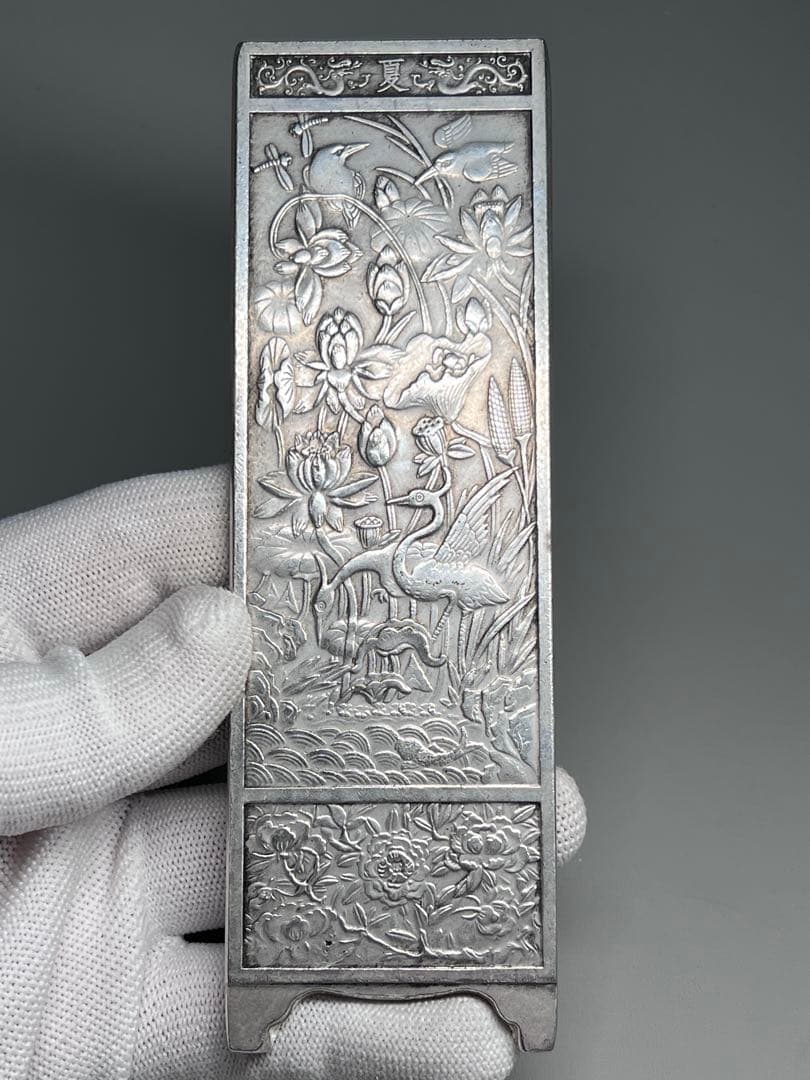 中国美術　4枚セット　文鎮　金属工芸　浮彫　刻印あり　厚重　コレクション