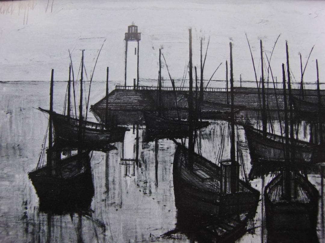 ベルナール・ビュッフェ、「Port et phare」、希少画集の額装画