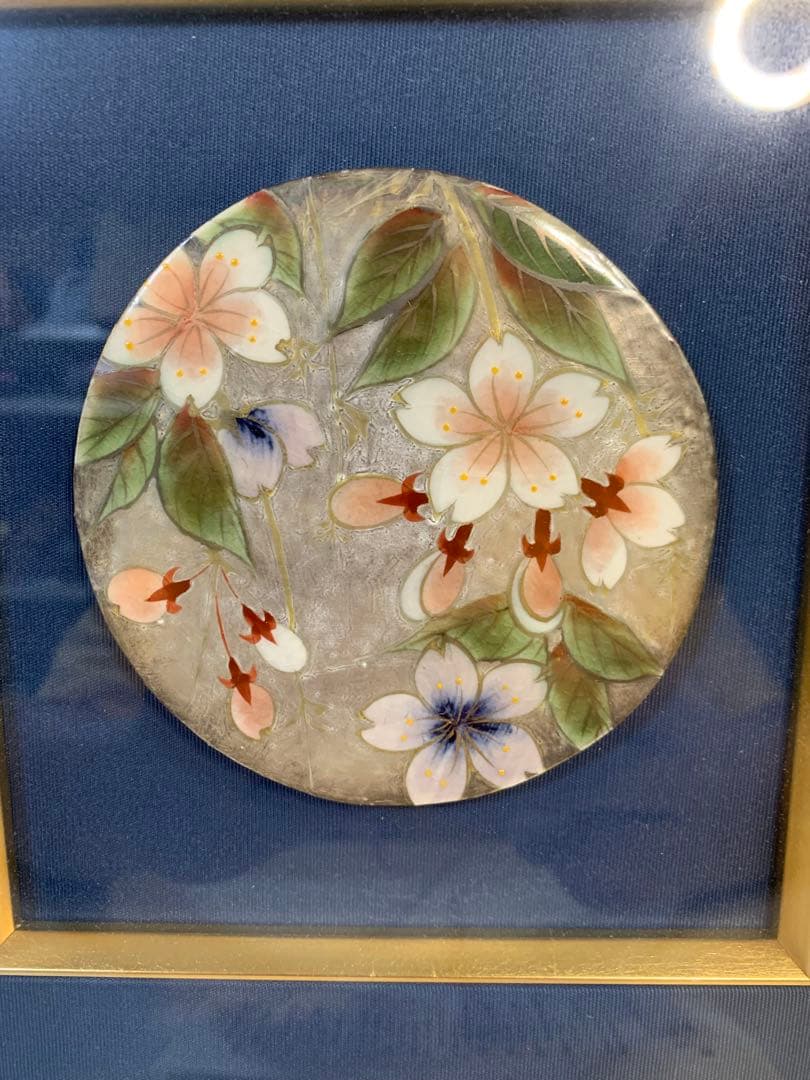 陶葊　土渕善丕氐　作　清水焼　花絵陶板　額装