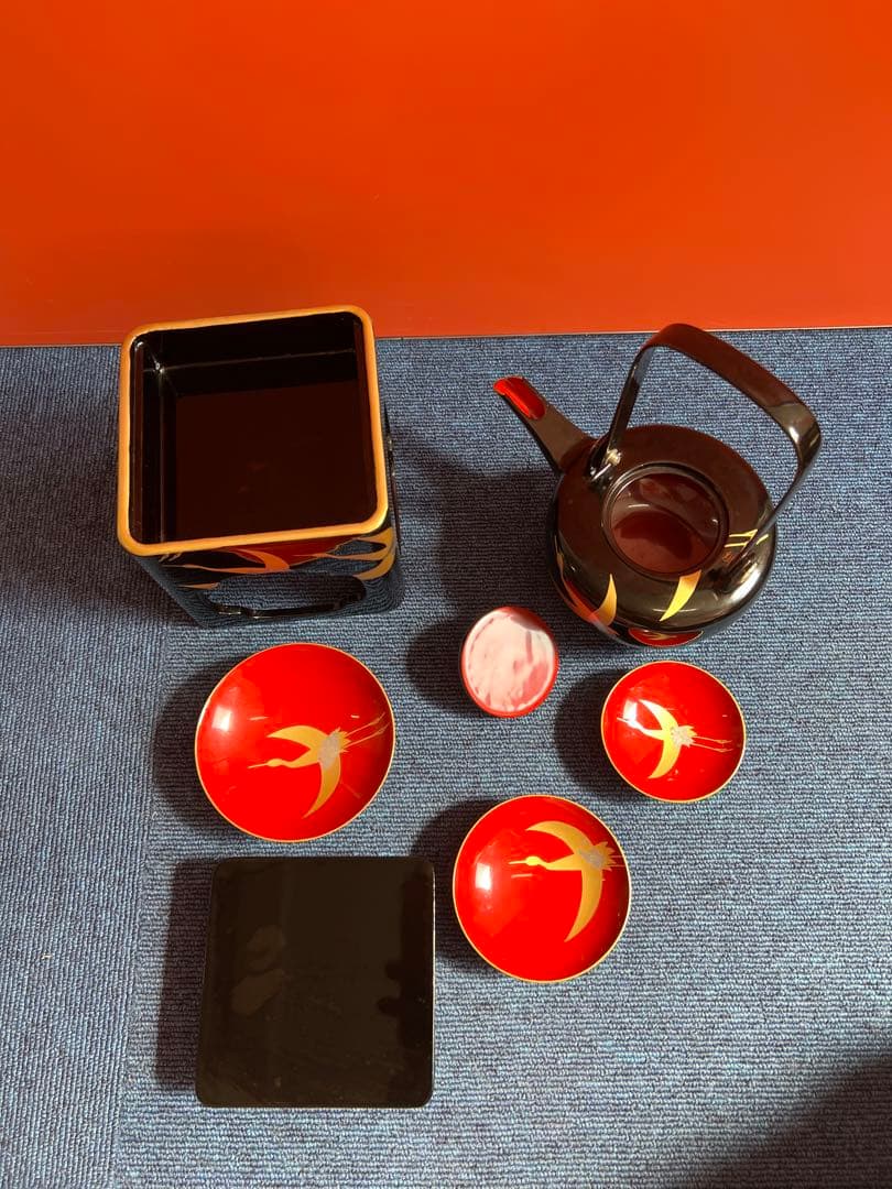 1122 屠蘇器　輪島型　四ツ揃　千羽鶴　金彩　未使用