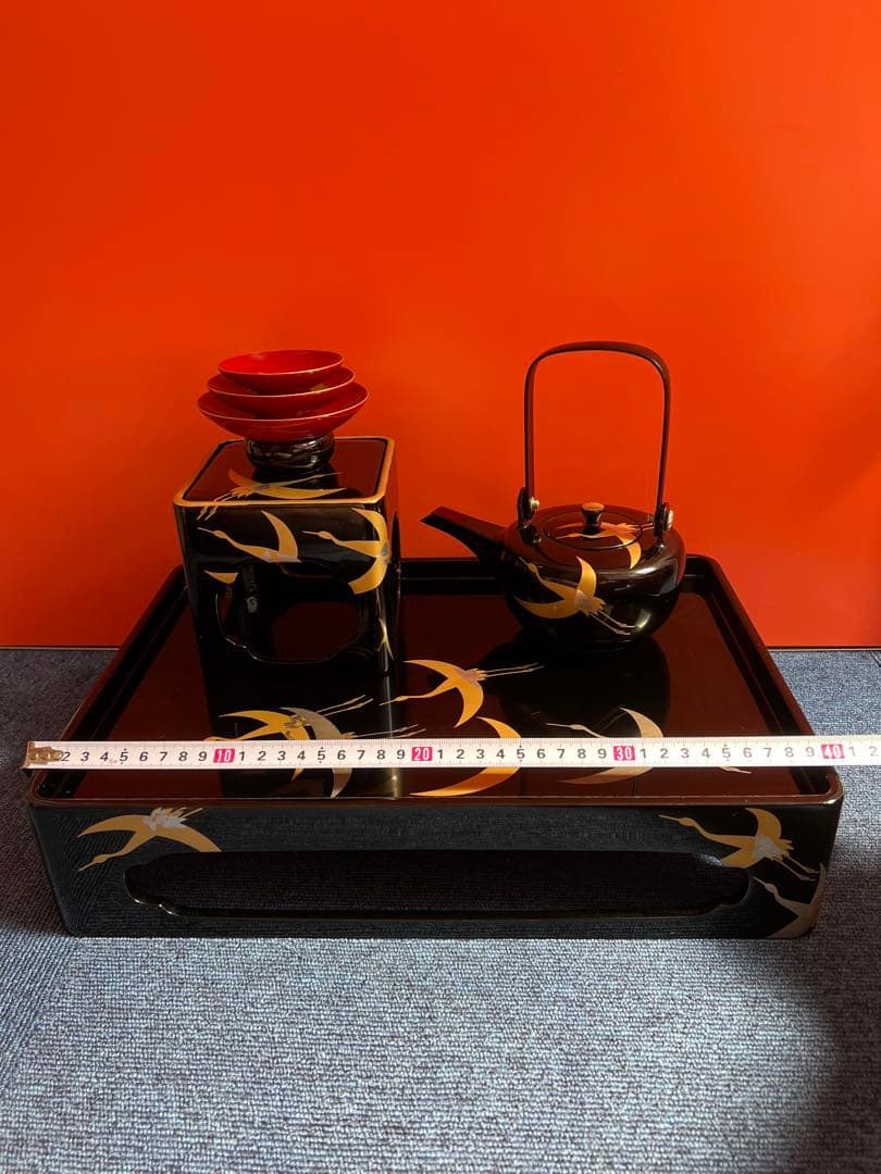 1122 屠蘇器　輪島型　四ツ揃　千羽鶴　金彩　未使用