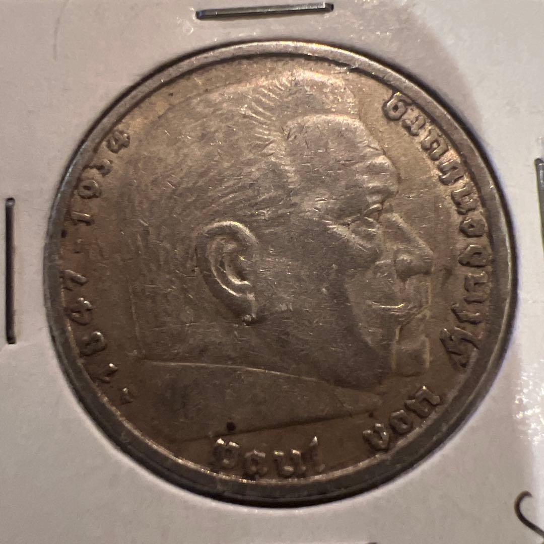 本物第二次世界大戦ドイツ第三帝国純銀貴重 1935年 ドイツ 5マルク銀貨