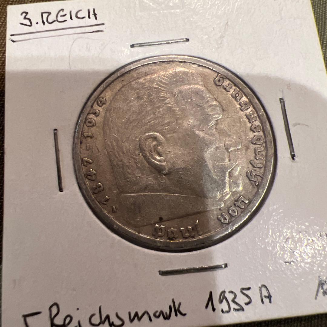 本物第二次世界大戦ドイツ第三帝国純銀貴重 1935年 ドイツ 5マルク銀貨