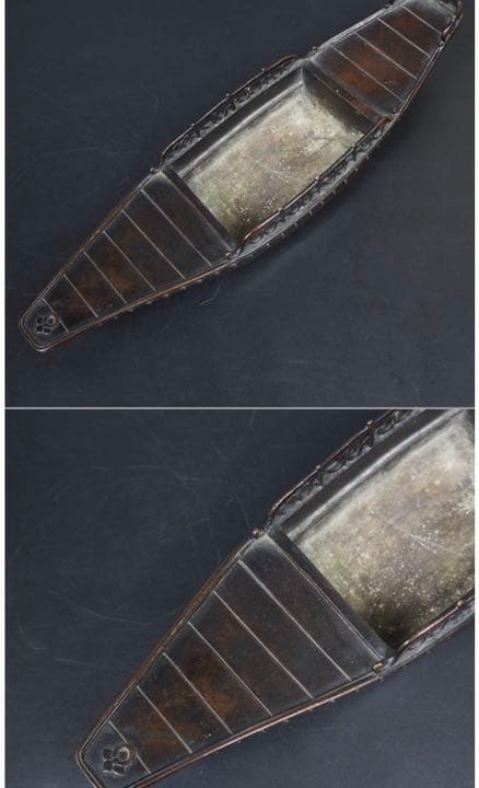 送料無料　大珍品　古銅造舟形筆洗/水盤『和寧堂製』款　長さ約29ｃｍ