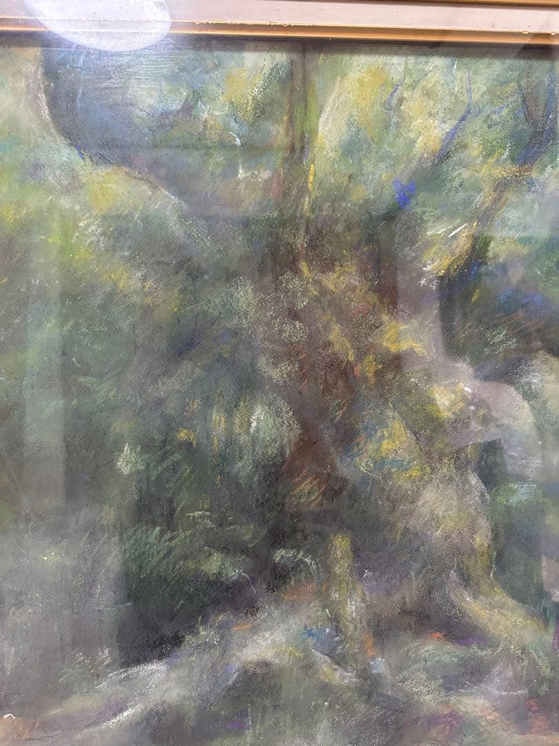 静寂の森 油彩画 額装絵画／サインあり／大型作品