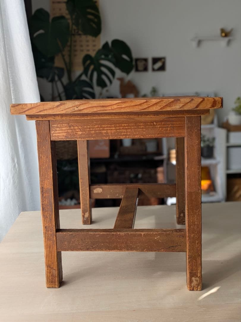 木製　作業台　テーブル　机　アンティーク　レトロ　古道具　スツール　椅子　イス