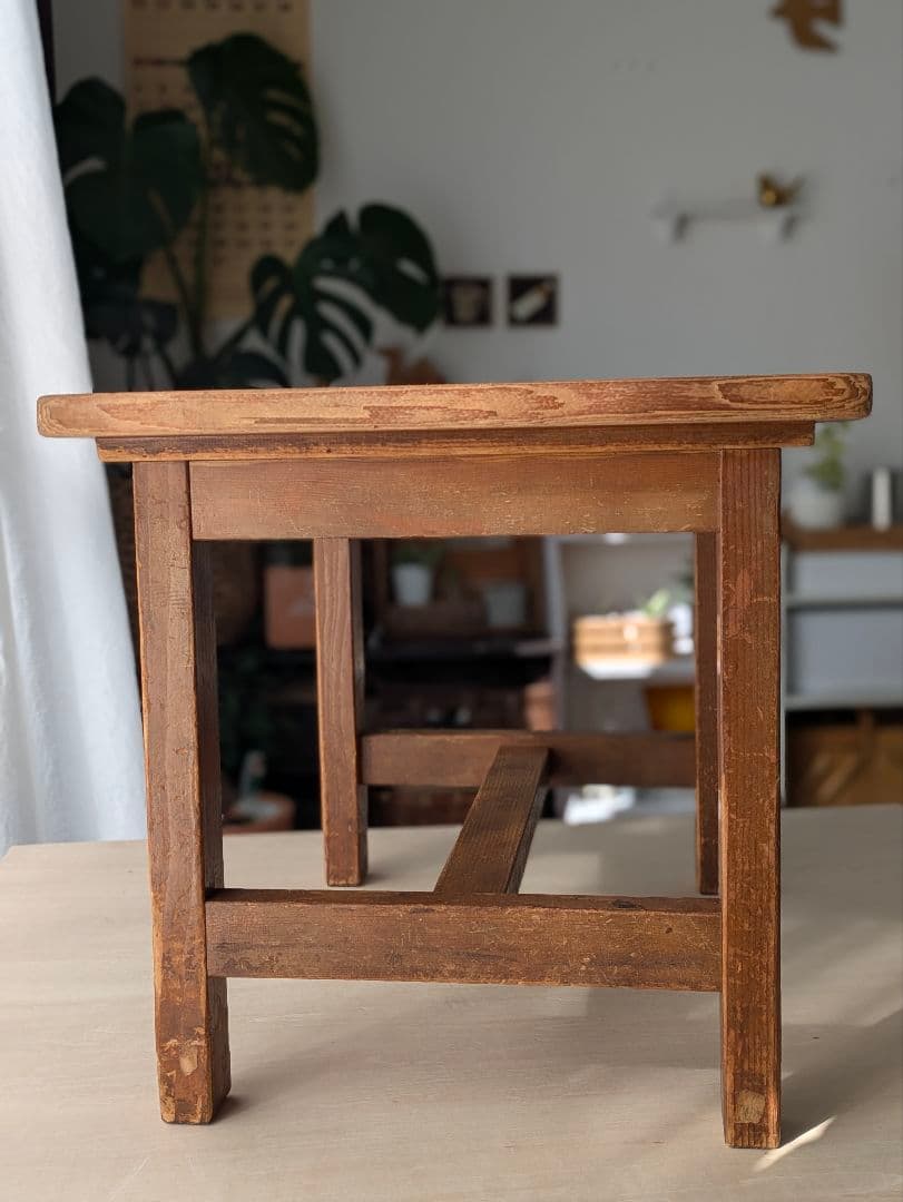木製　作業台　テーブル　机　アンティーク　レトロ　古道具　スツール　椅子　イス