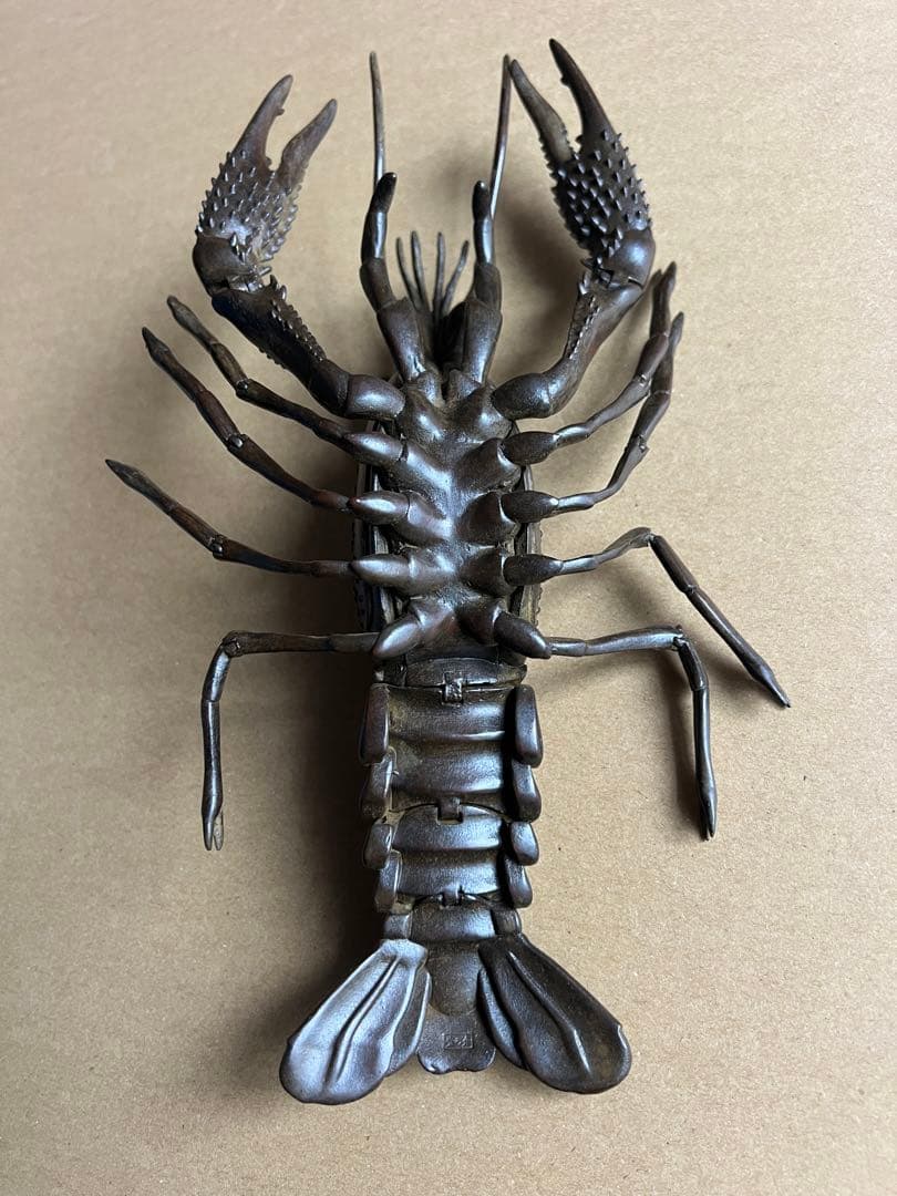 古銅 自在ロブスター 龍蝦 置物 長約27CM