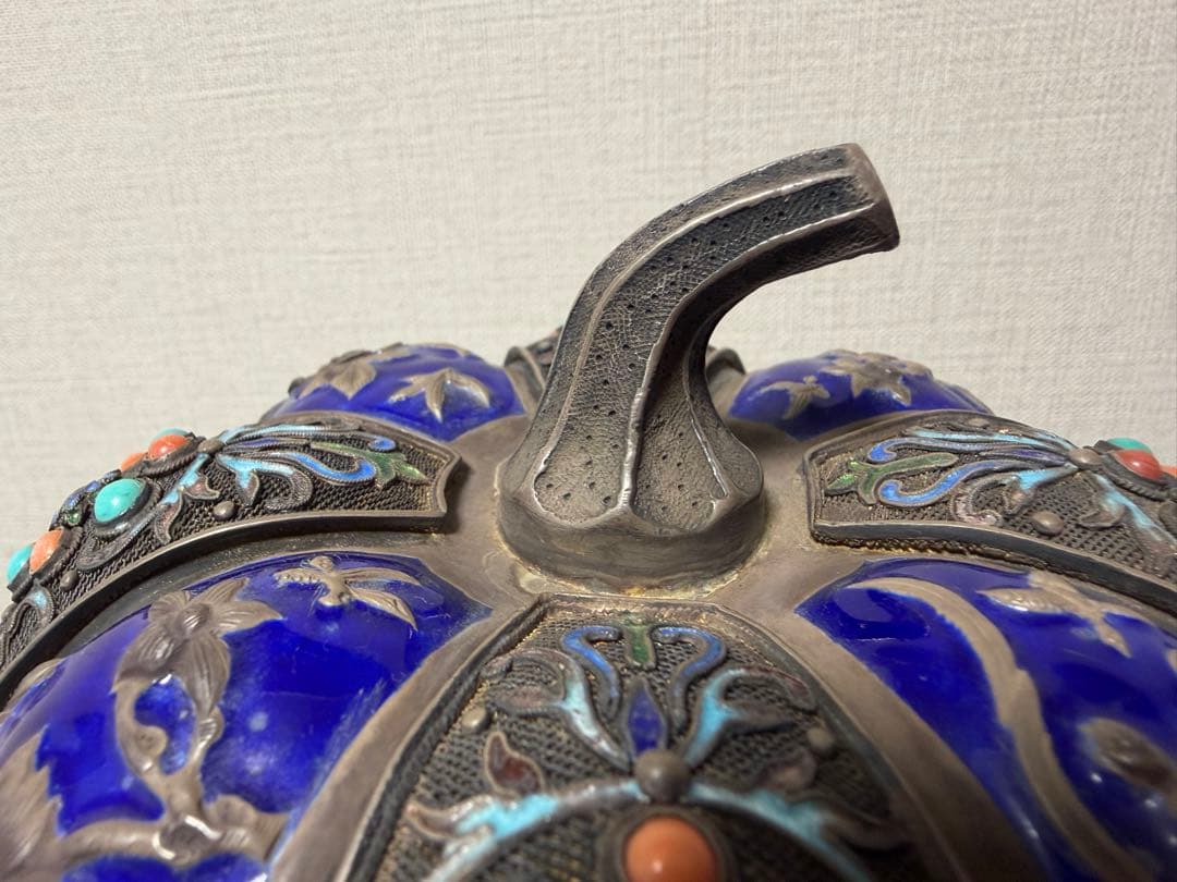 七宝焼 Sliver 銀製 珊瑚 茶道具 置物 中国美術 465.5g 在铭