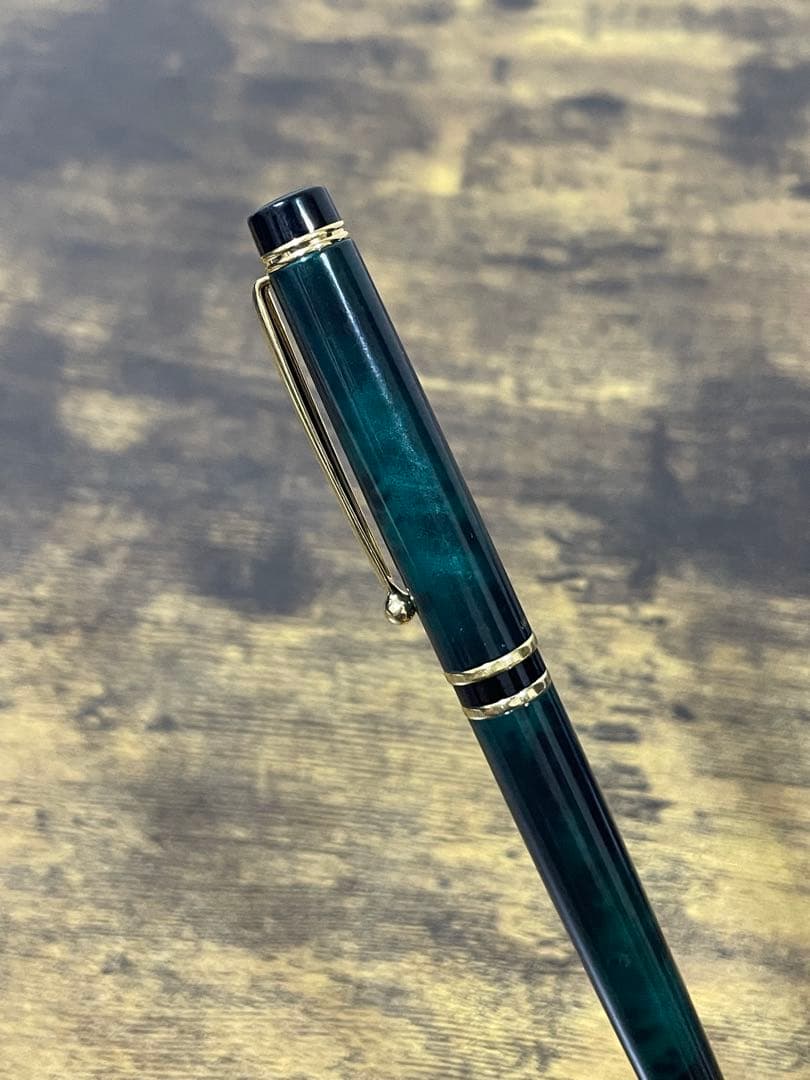 試筆のみ　1995年製　旧型　グランセ　14金　細字　グリーン　マーブル　万年筆