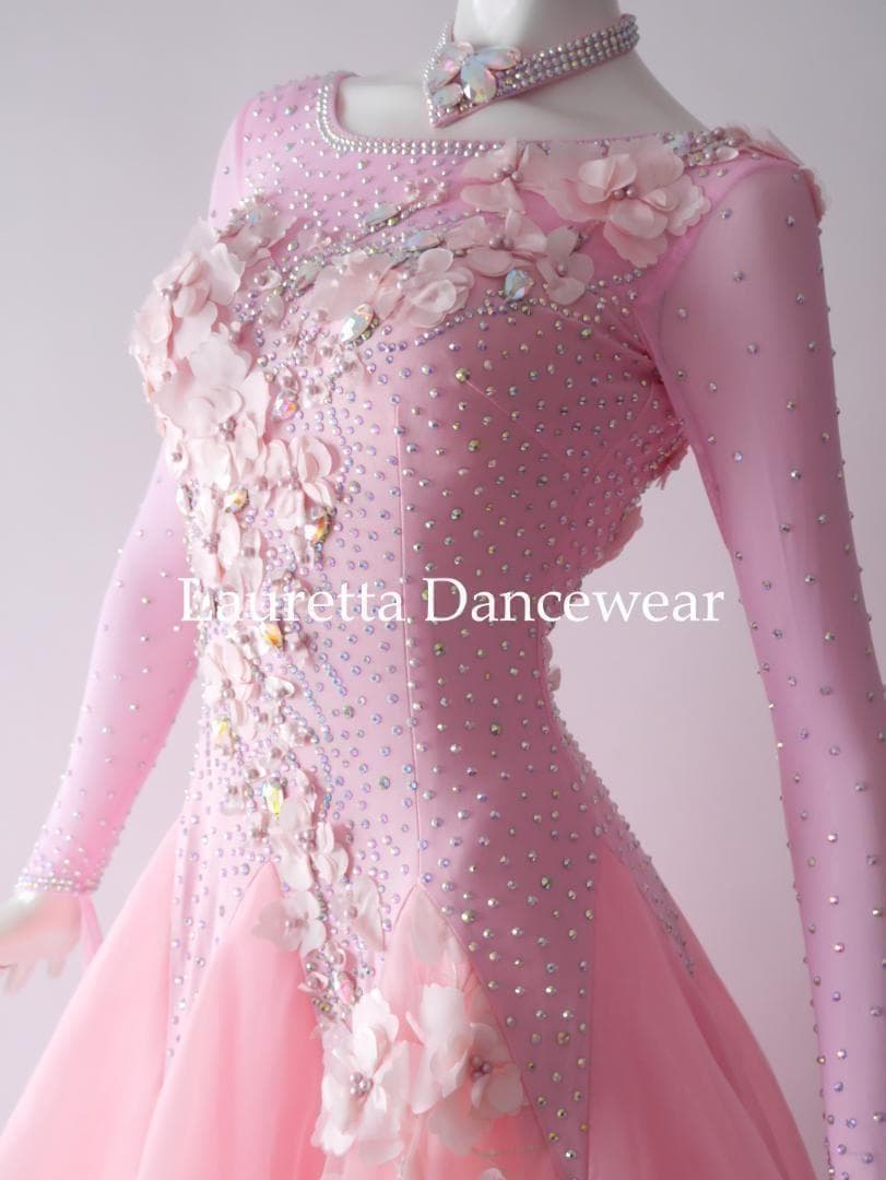新品✨ラウレッタ 社交ダンスドレス ピンク M 高級仕様 競技 デモ