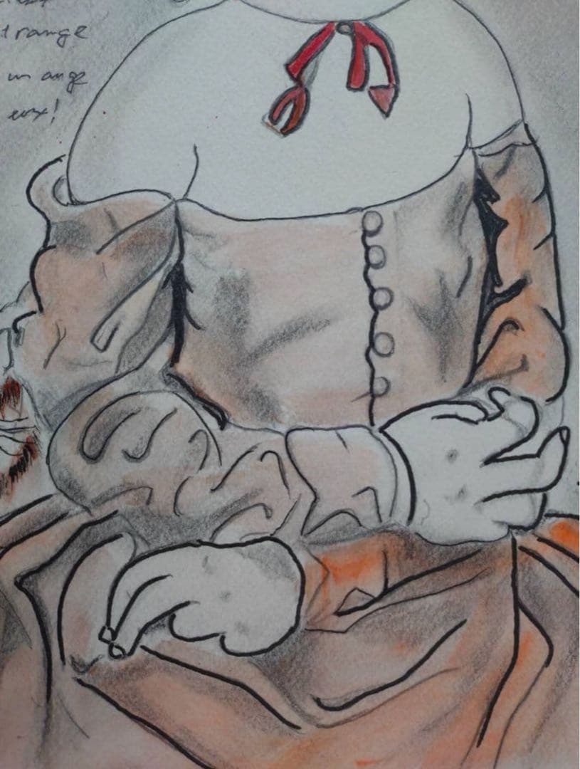 【F6号】藤田嗣治【猫を抱く少女】手描き/表裏サイン有り/鉛筆/水彩/額縁/額装