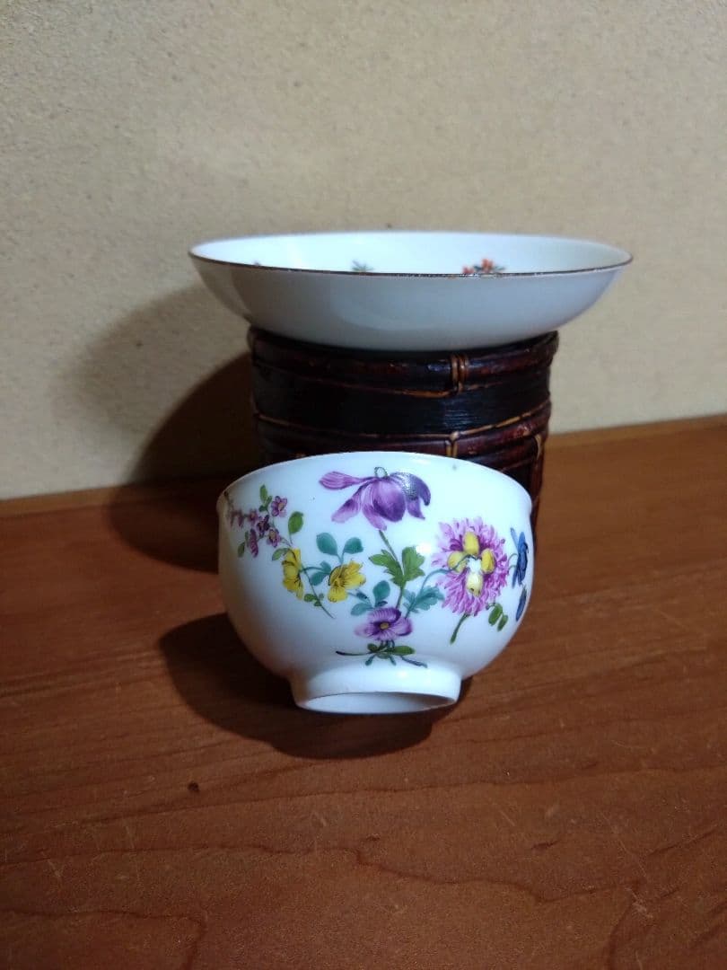 18世紀 オールドマイセン 色絵 花紋 カップ＆ソーサー 音色抜群