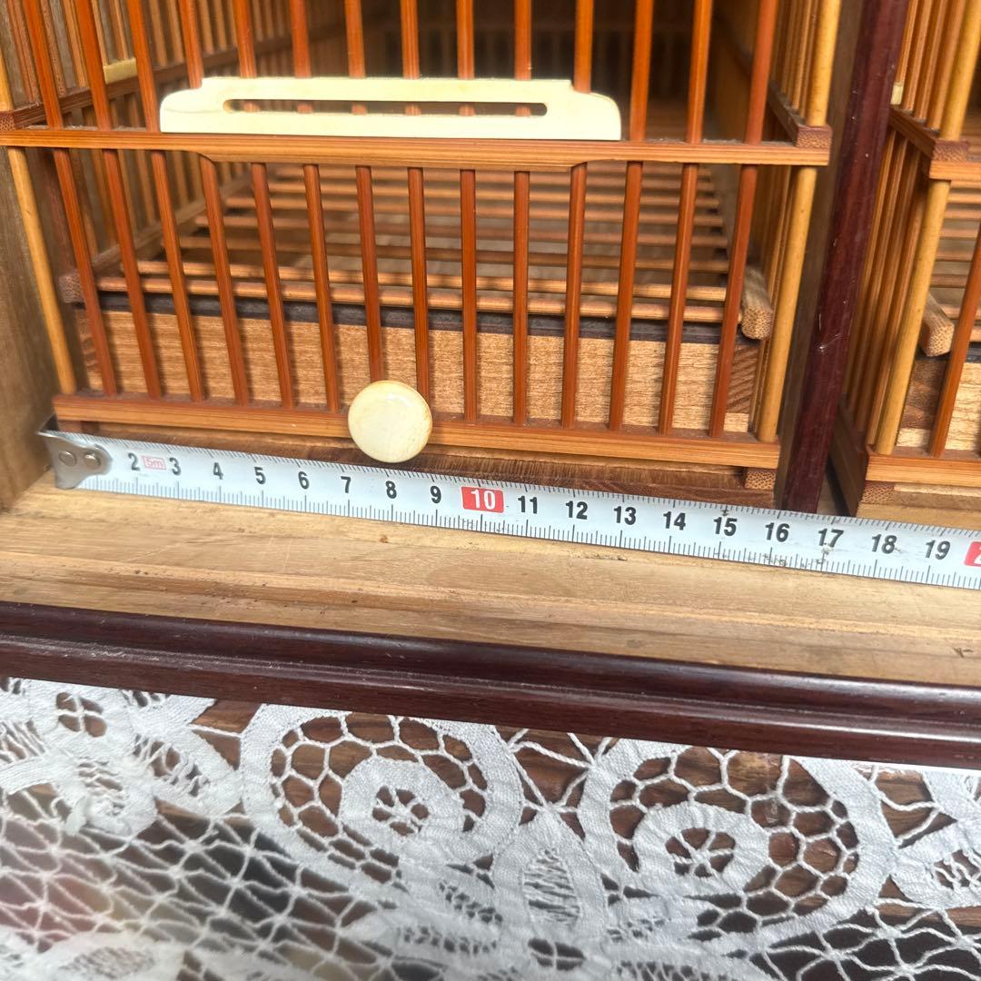 目白籠名人籠田村特注寝籠縁紫檀網戸本金糸カンザシ前止餌掛極上牙　名鳥札鹿角未使用
