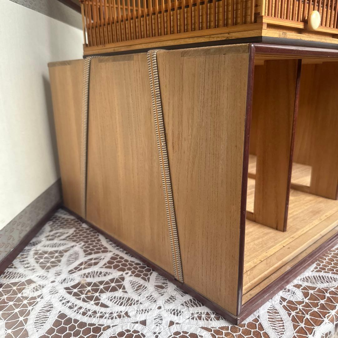 目白籠名人籠田村特注寝籠縁紫檀網戸本金糸カンザシ前止餌掛極上牙　名鳥札鹿角未使用