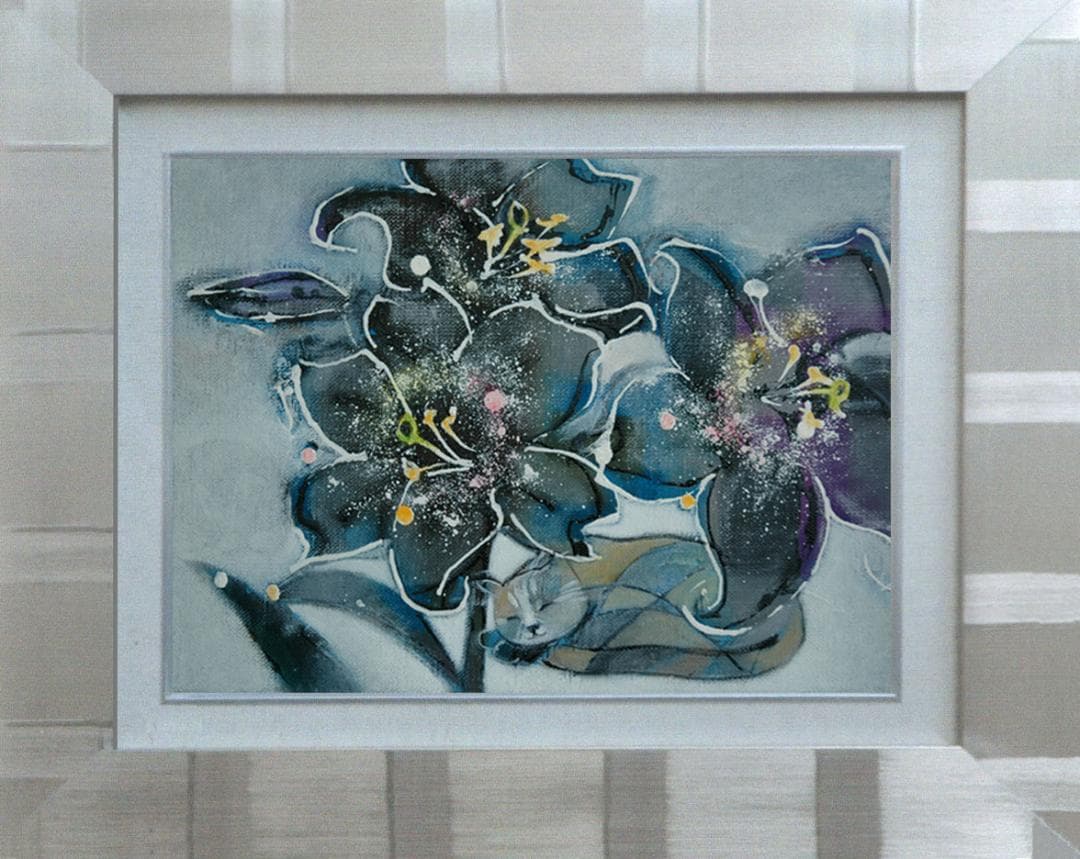 油絵 菅家令子 絵 絵画 インテリア F4-050620 可愛い子猫のお昼寝