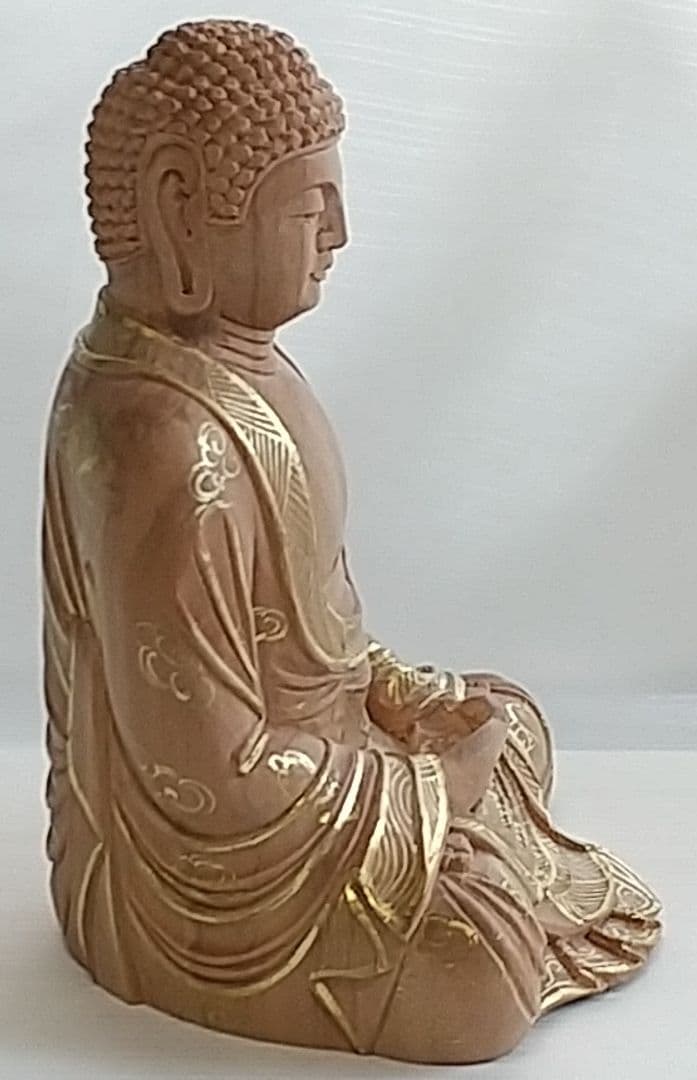 釈迦如来坐像 2.5寸 #327 像のみ 金彩有 お釈迦さま ◆白檀 木彫 仏像
