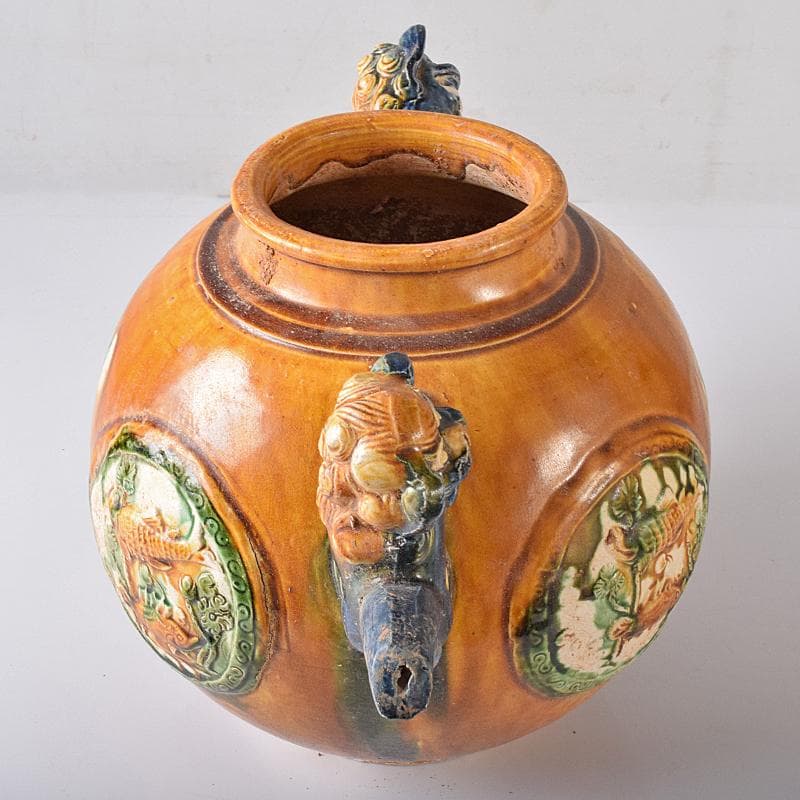 中国　唐三彩　獅子取手　獅子口　執壷　水注　V　R8340B