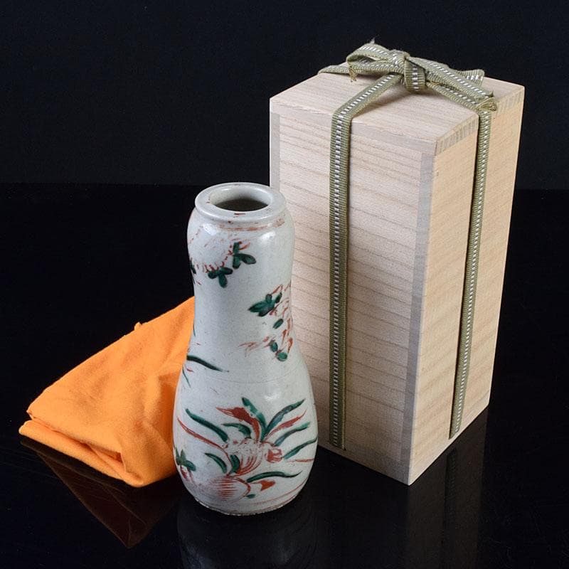 九谷焼　古九谷　赤絵花鳥文　花生　杓立　V　R9178