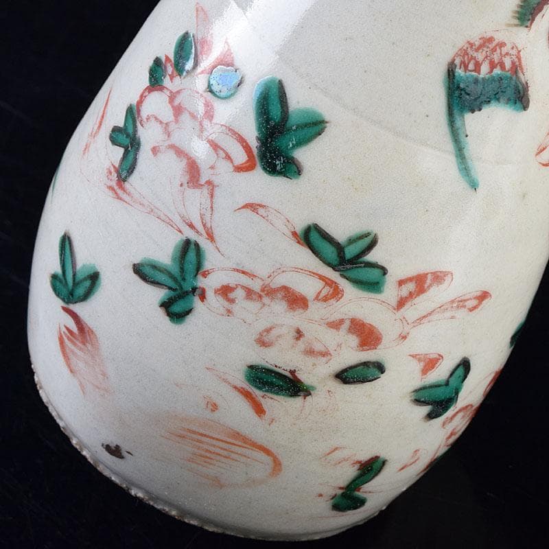 九谷焼　古九谷　赤絵花鳥文　花生　杓立　V　R9178