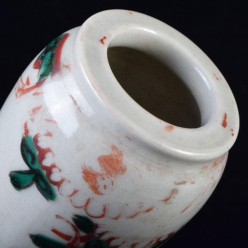 九谷焼　古九谷　赤絵花鳥文　花生　杓立　V　R9178