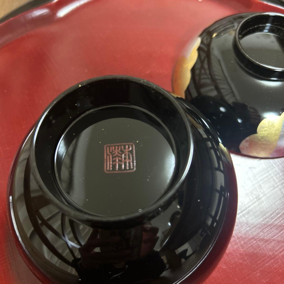 山中漆器　金箔　銀箔　蒔絵　吸物椀　5客　酢谷　伝統工芸　天然木