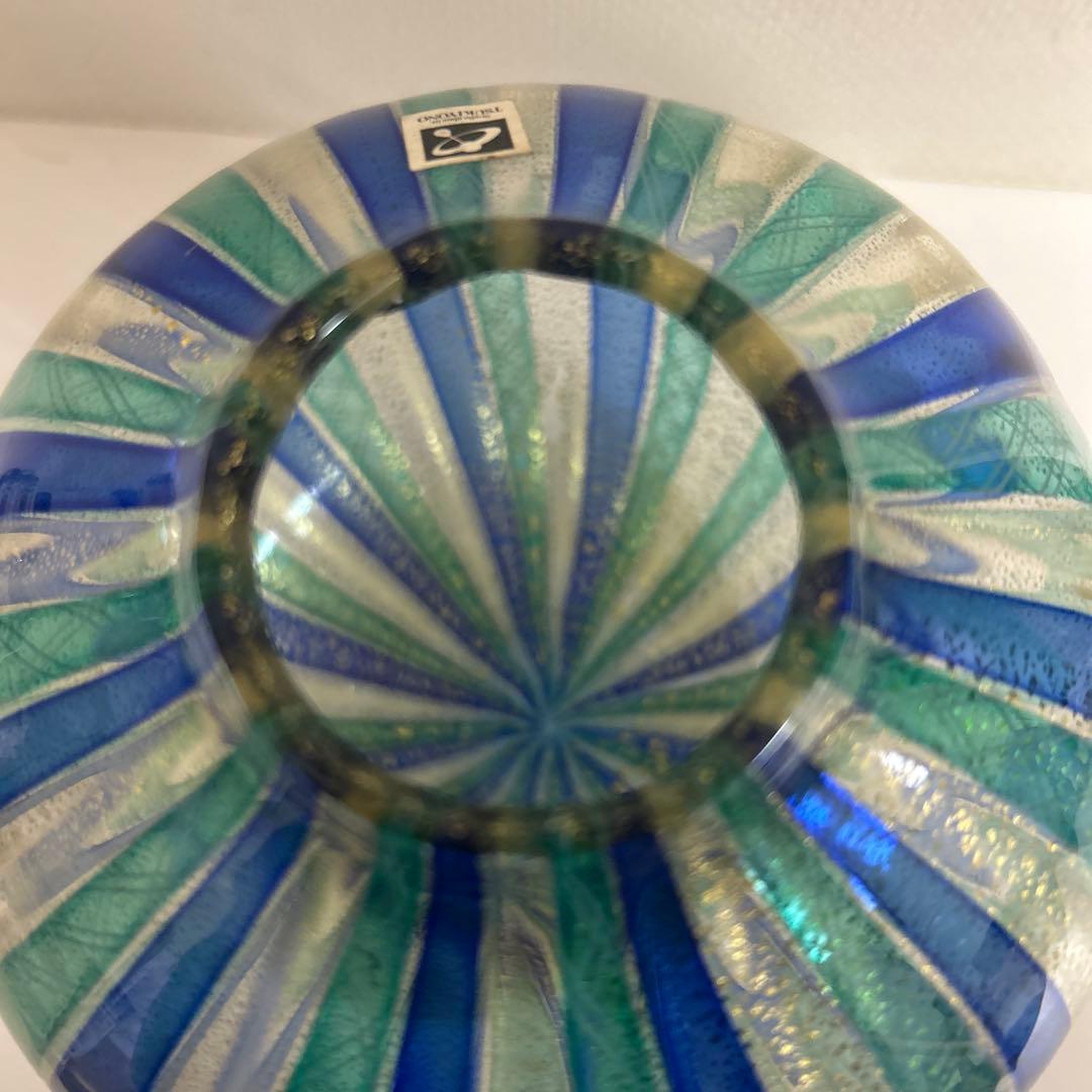 月夜野工房　TSUKIYONOガラス製花瓶　レース　ストライプ　金彩　吹きガラス