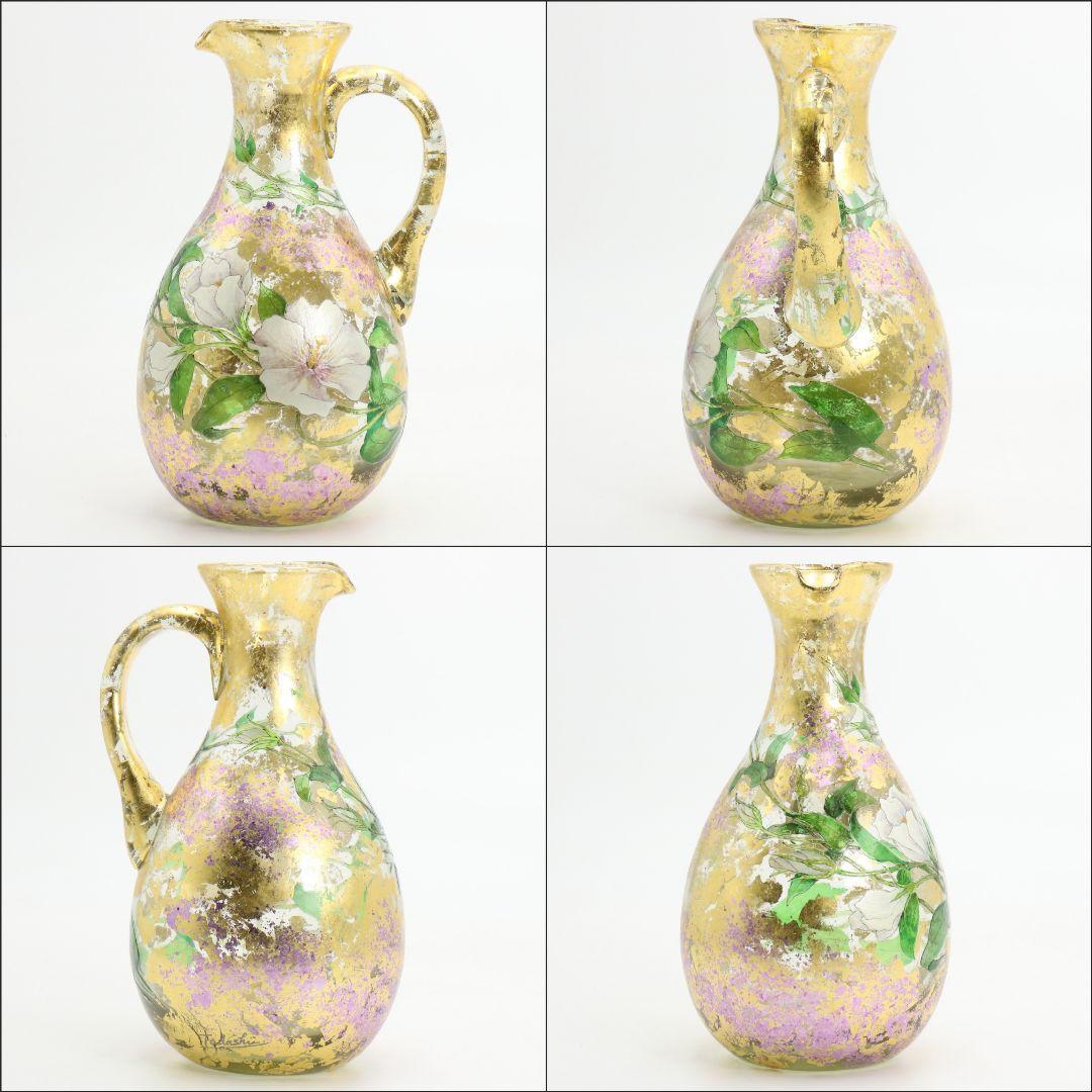 寺田正作 伽羅須装飾画 澂 ガラス トルコキキョウ 在銘 共箱　V517　DC1