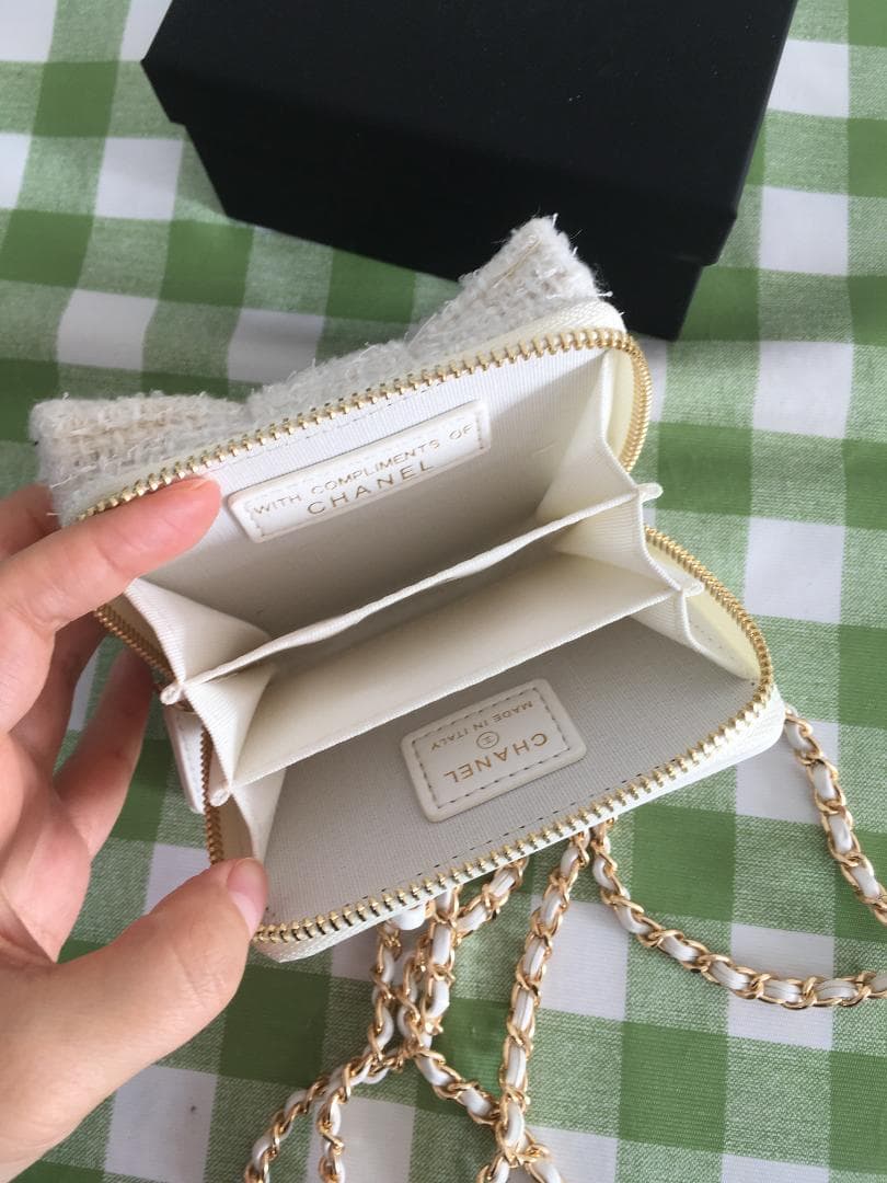 箱付き/白/ツイード ミニバッグ ミニウォレット