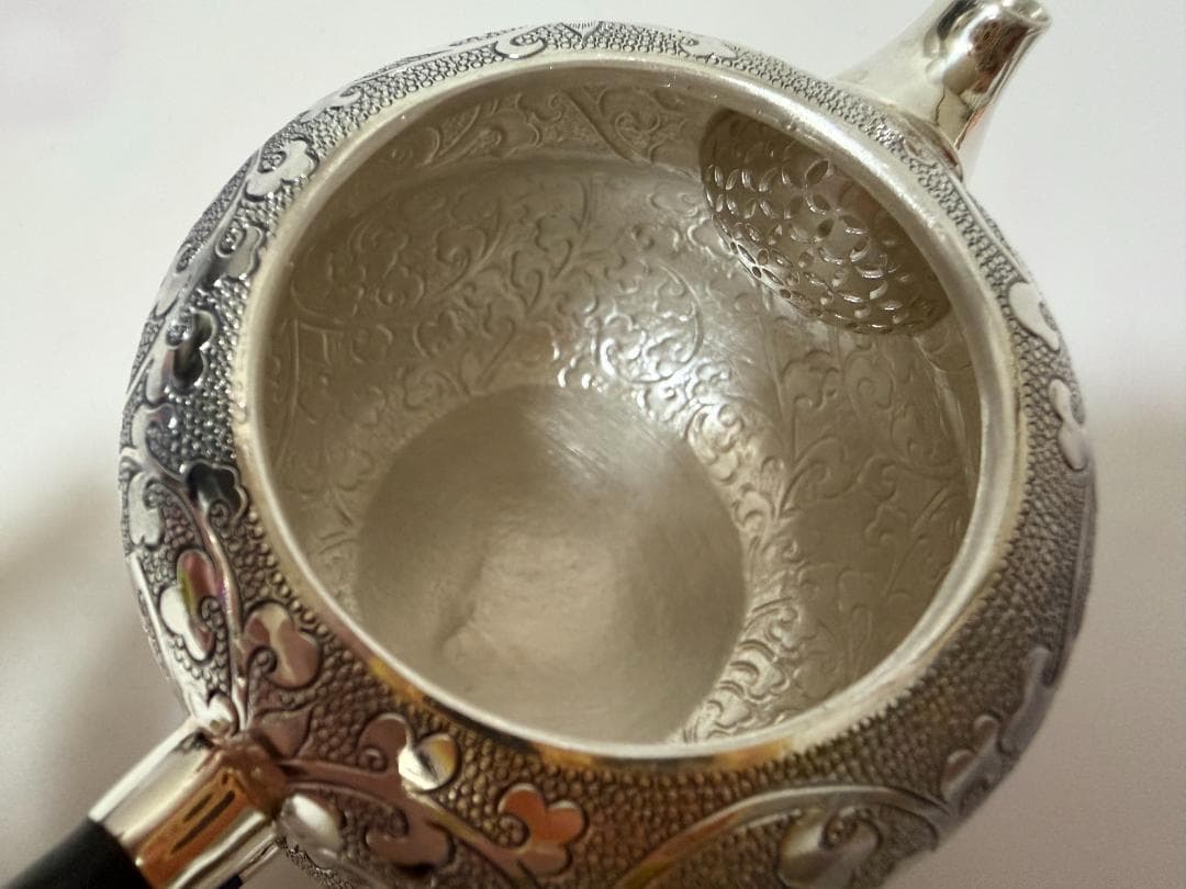 純銀製 藤文様 ひょうたん形 急須 銀瓶 煎茶道具