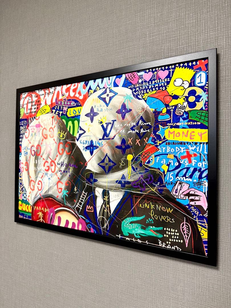 No.264フレーム付きキャンバスアート　マグリット　恋人たち　オマージュアート