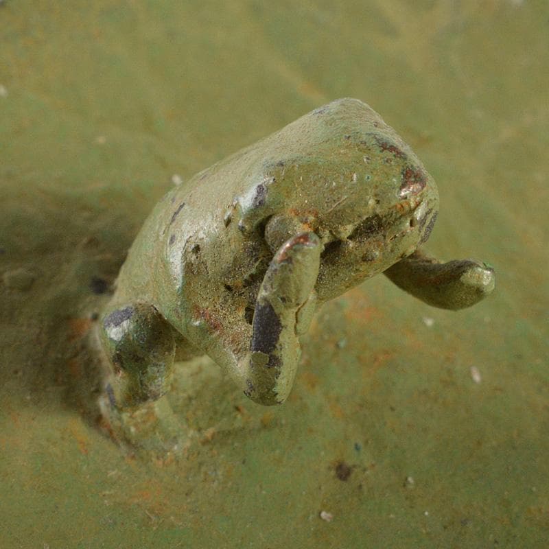 中国　銅製　蓮葉に蛙　香立　香皿　在銘　2点まとめて　N　6495