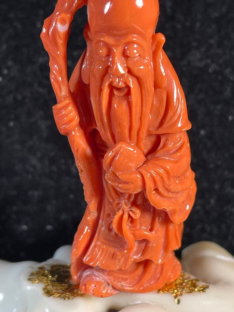 天然桃珊瑚の寿老人の彫刻置物「長寿の縁起仏像」 ＷＺー10