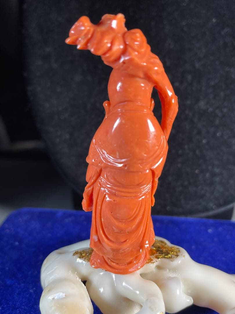 天然桃珊瑚の寿老人の彫刻置物「長寿の縁起仏像」 ＷＺー10
