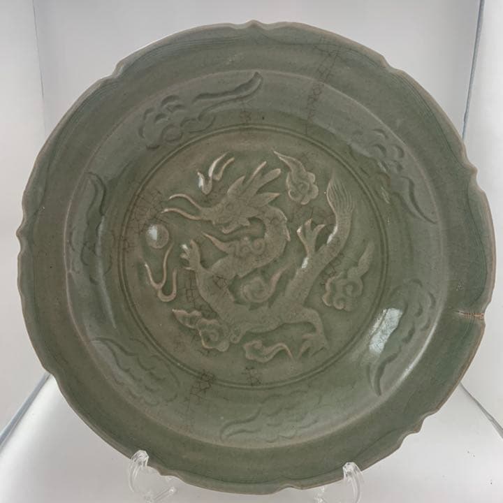 時代品　中国美術　龍泉窯青磁盤　飾皿　唐物 中国古玩