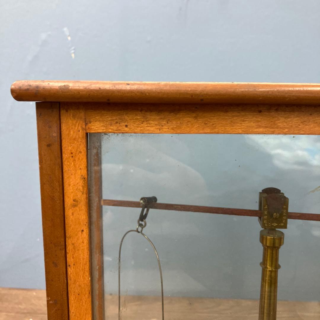 E-3 アンティーク 分析天秤 天秤ばかり 木製ガラスケース入り 精密秤