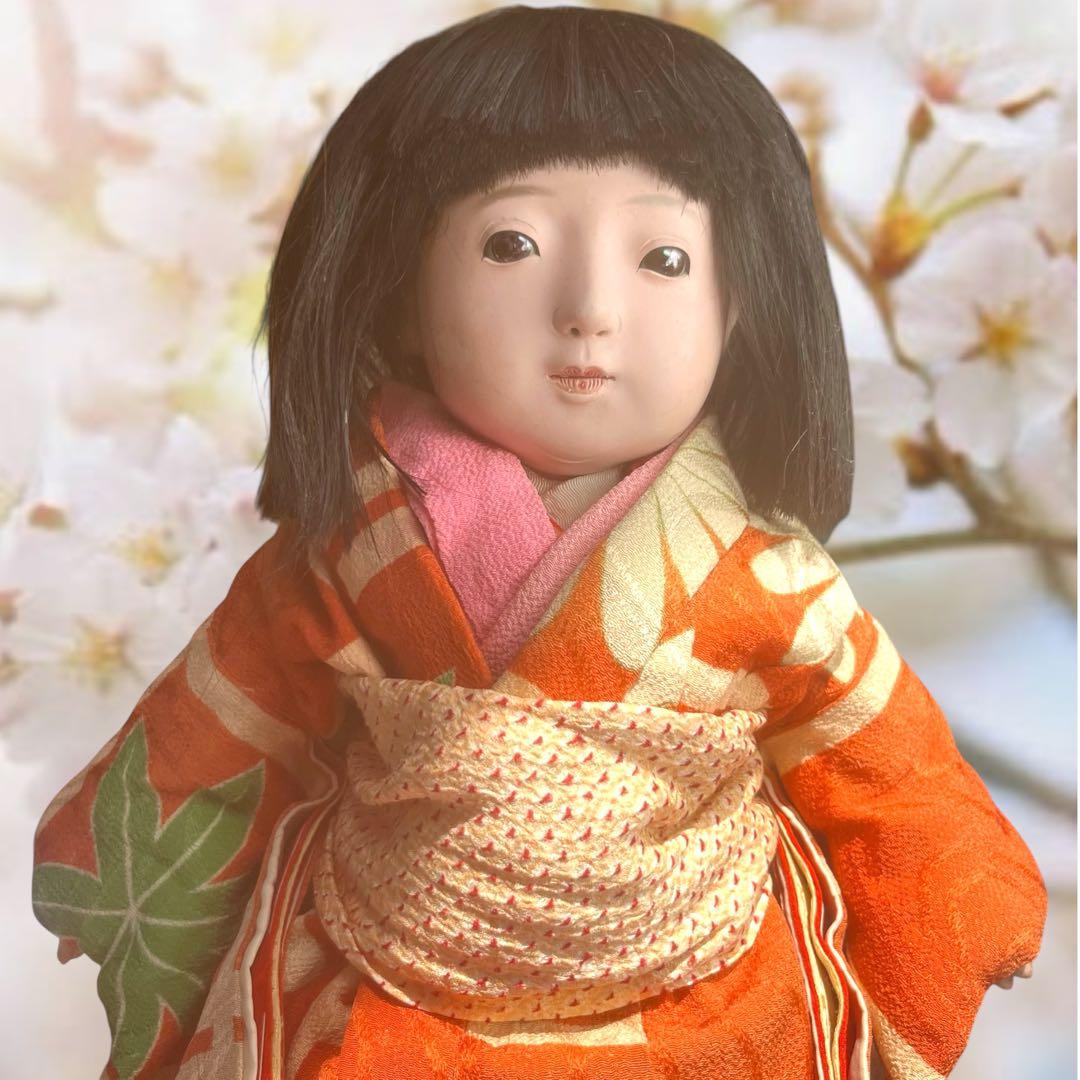 市松人形 石黒人形店 大正 ガラス目 3つ折れ 抱き人形 縮緬着物 1912年~