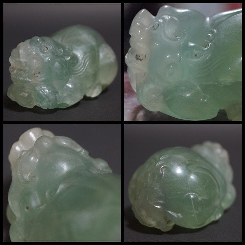 清時代天然水晶 細工彫り可愛らしい貔貅 ヒキュウ 狛犬 置物 装飾品 財神開運