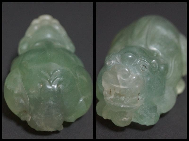 清時代天然水晶 細工彫り可愛らしい貔貅 ヒキュウ 狛犬 置物 装飾品 財神開運