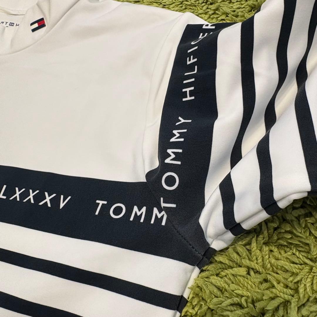 トミーヒルフィガーゴルフ モックネック 長袖シャツ ボーダー 裏微起毛 Lサイズ