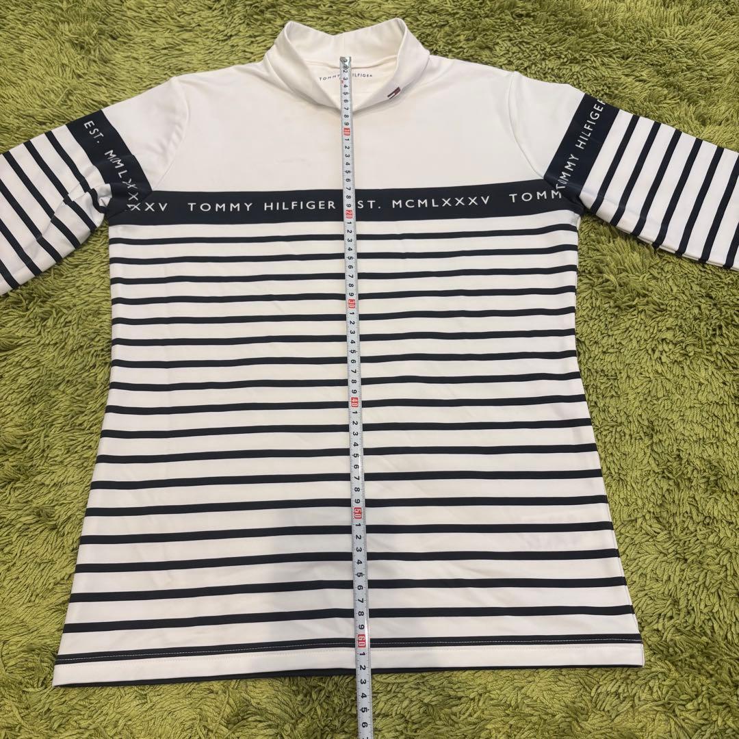 トミーヒルフィガーゴルフ モックネック 長袖シャツ ボーダー 裏微起毛 Lサイズ