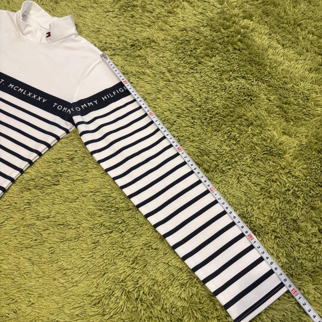 トミーヒルフィガーゴルフ モックネック 長袖シャツ ボーダー 裏微起毛 Lサイズ